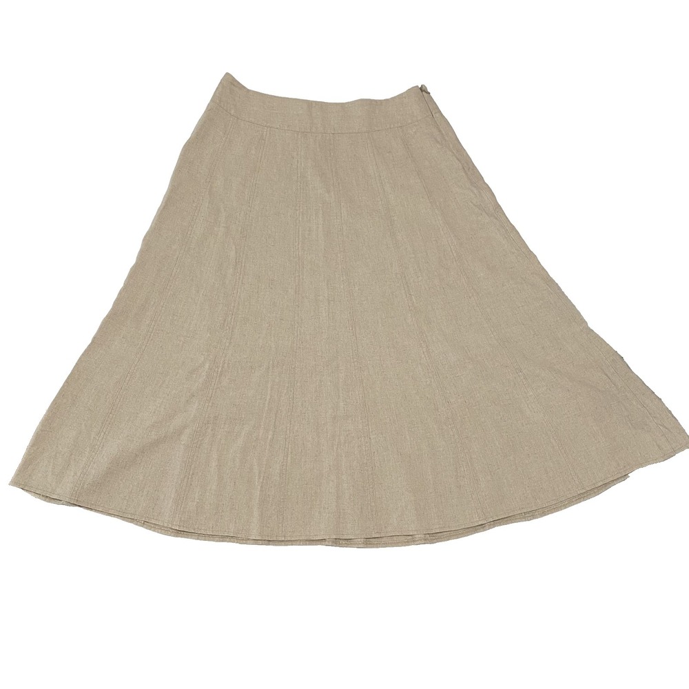 Linen Blend Tan Midi Skirt 10 European Summer Coastal Capsule Sustainable